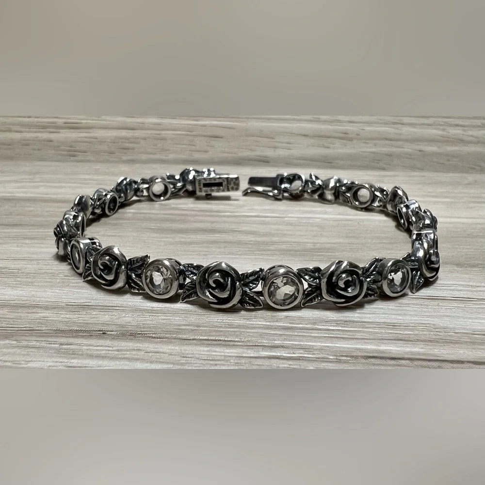 Or Paz Sterling Silver 2.40 Cttw Crystal Quartz & Rose Tennis Bracelet, 6.75” - Picture 1 of 5